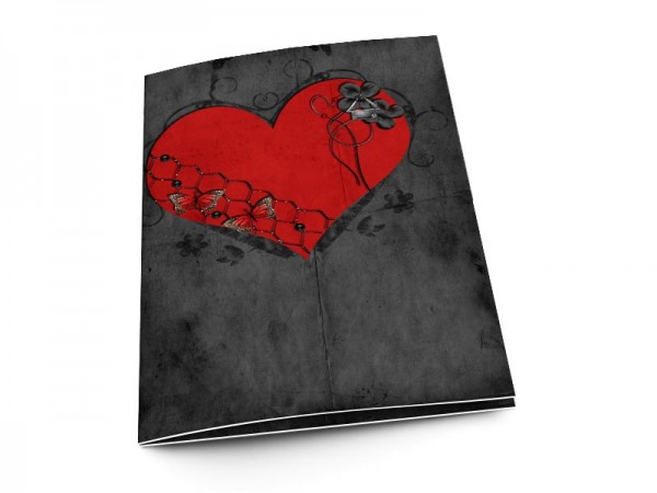 Menu mariage - Coeur rouge sur fond noir