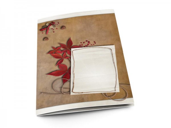 Menu mariage - Feuilles rouges et raphia