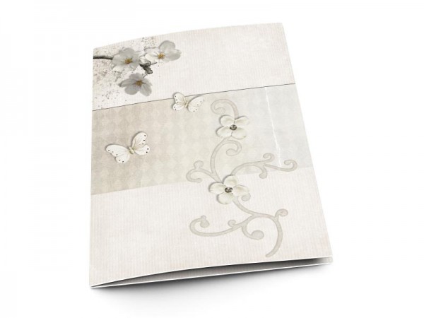 Menu mariage - Papillons blancs et branches fleuries