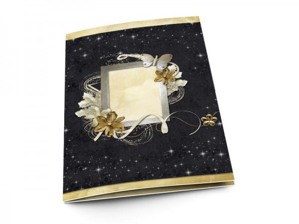 Menu mariage - Les étoiles – fleur dorée et ruban blanc