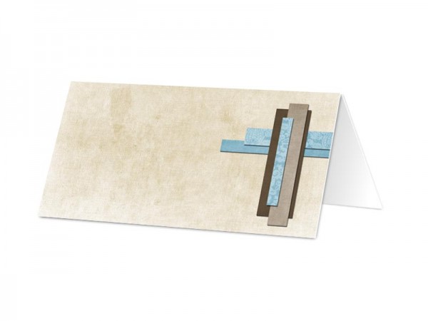 Marque-place communion - Croix marron et bleue sur fond beige