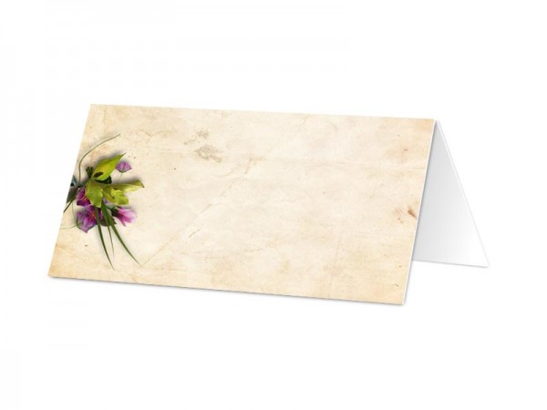 Marque-place communion - Fleurs violette et sable