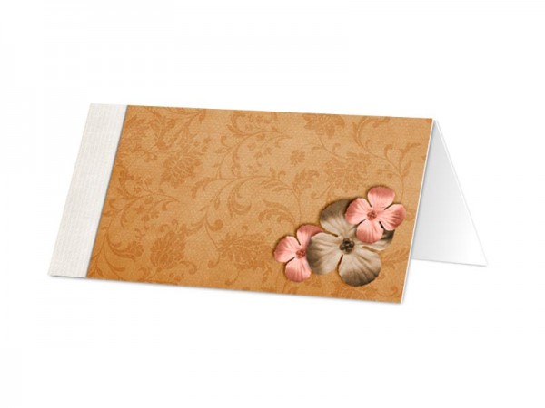 Marque-place communion - Trois fleurs sur un fond marron