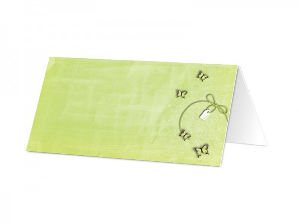 Marque-place mariage - Coeur vert et papillons