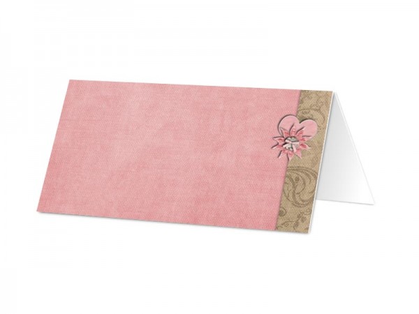 Marque-place mariage - Coeur rose et fleur chocolat