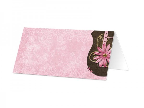 Marque-place mariage - Fleur rose, or et chocolat