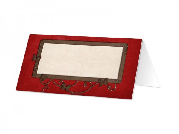 Marque-place mariage - Papillons marrons sur fond rouge