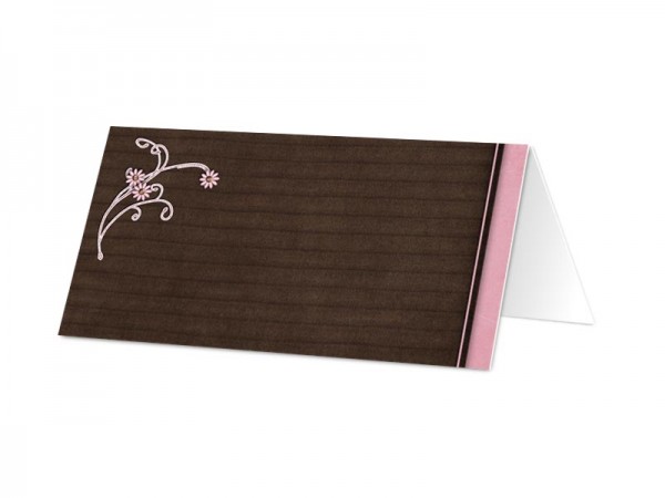 Marque-place mariage - Ruban rose sur fond chocolat