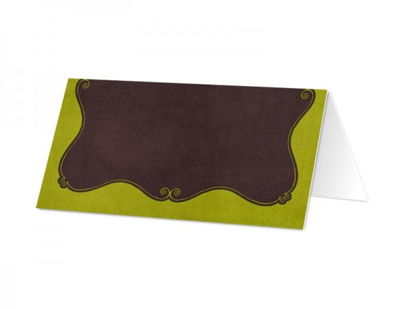 Marque-place mariage - Cadre vert sur fond marron