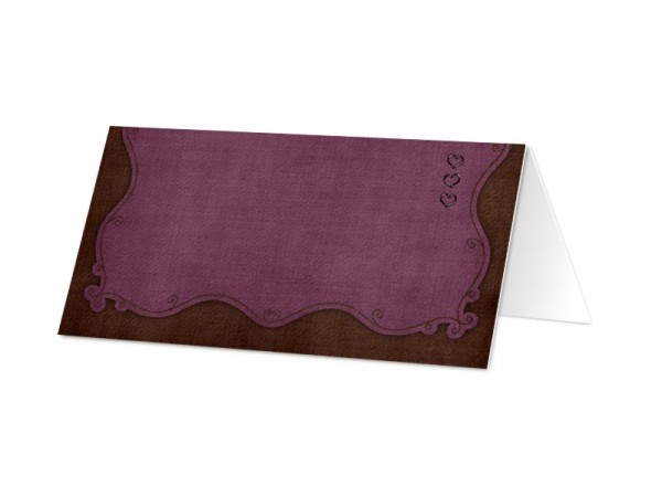 Marque-place mariage - Coeurs et ruban violet