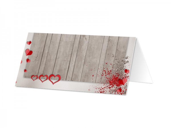 Marque-place mariage - Love rouge sur fond bois