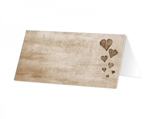 Marque-place mariage - Sept coeurs marron