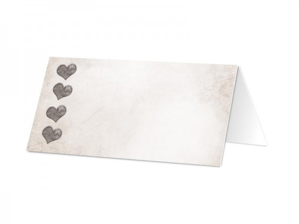 Marque-place mariage - Quatre coeurs gris