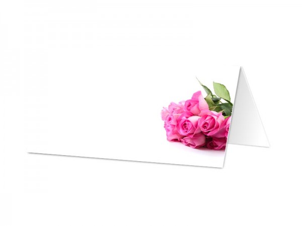 Marque-place mariage - Bouquet de roses rose