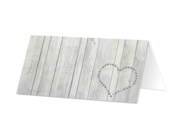 Marque-place mariage - Bois gris et coeur de diamant