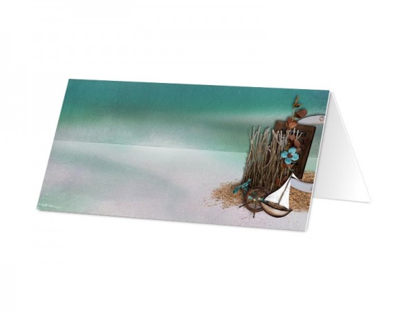 Marque-place mariage - La mer – petit voilier sur fond turquoise