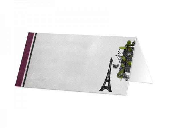 Marque-place mariage - Paris – papillons pourpres et tour Eiffel