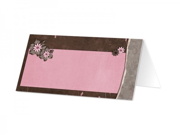 Marque-place mariage - Rose et chocolat – deux bandes roses sur fond chocolat