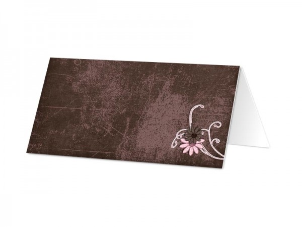 Marque-place mariage - Rose et chocolat – fleurs et fines coutures